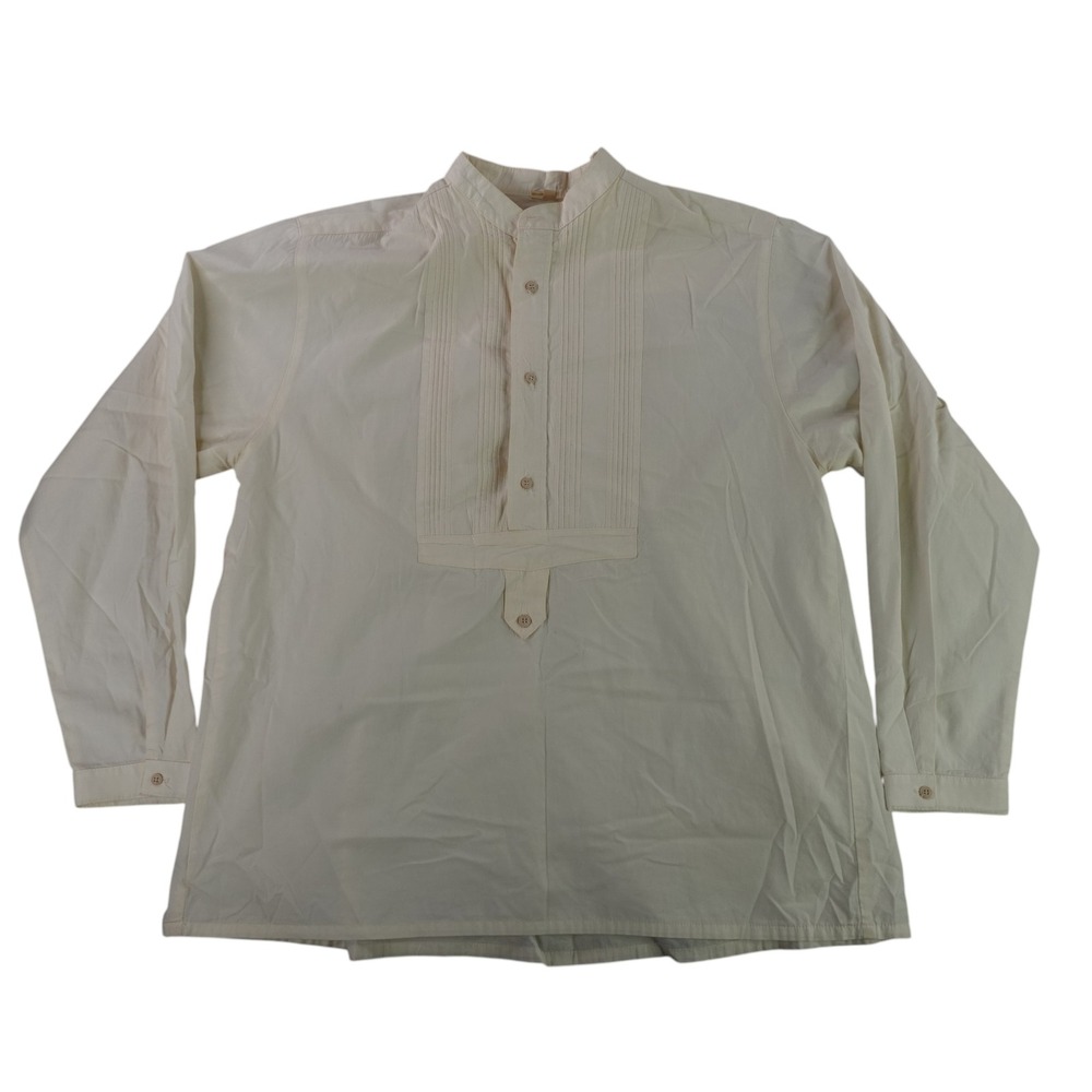 Wah Maker Frontier Clothing Shirt Mens L Cream Pintuck Bib Band Collar USA Made